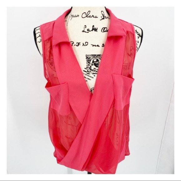 Lulumari Surplice Wrap Sleeveless Sheer Blouse S - Picture 2 of 6